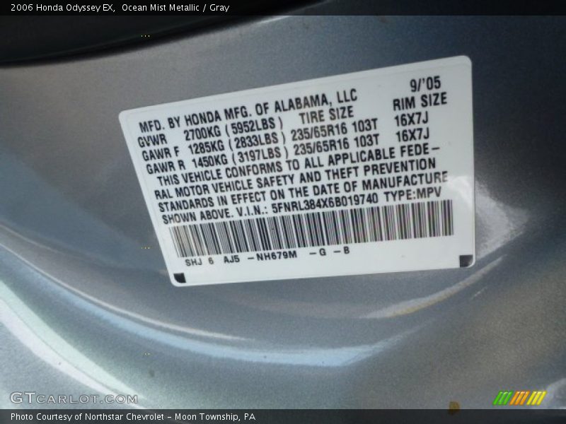 Ocean Mist Metallic / Gray 2006 Honda Odyssey EX
