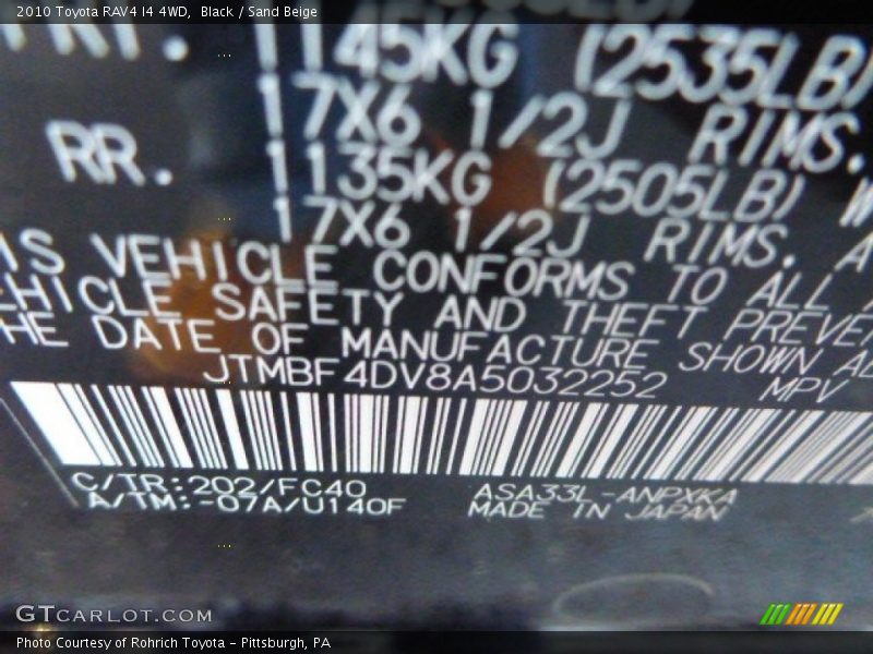 Black / Sand Beige 2010 Toyota RAV4 I4 4WD