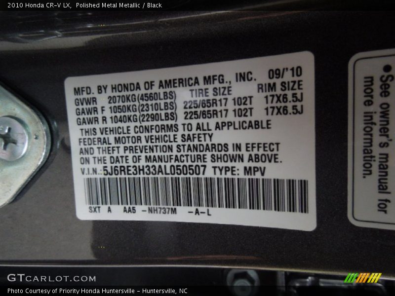 Polished Metal Metallic / Black 2010 Honda CR-V LX