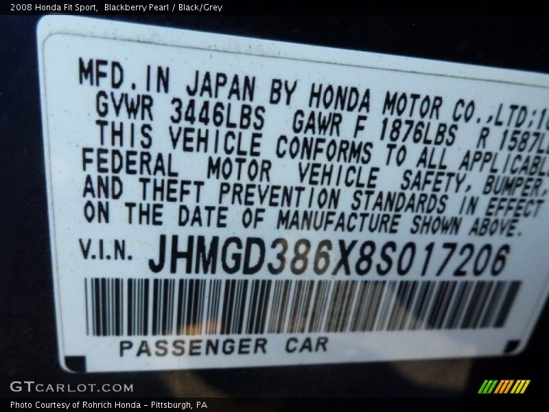 Blackberry Pearl / Black/Grey 2008 Honda Fit Sport