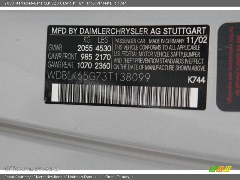 Brilliant Silver Metallic / Ash 2003 Mercedes-Benz CLK 320 Cabriolet