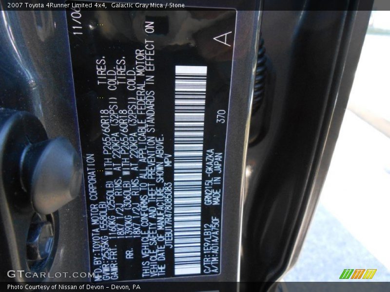 Galactic Gray Mica / Stone 2007 Toyota 4Runner Limited 4x4