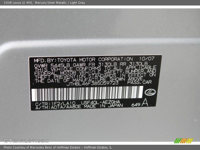 Mercury Silver Metallic / Light Gray 2008 Lexus LS 460