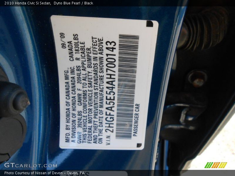 Dyno Blue Pearl / Black 2010 Honda Civic Si Sedan