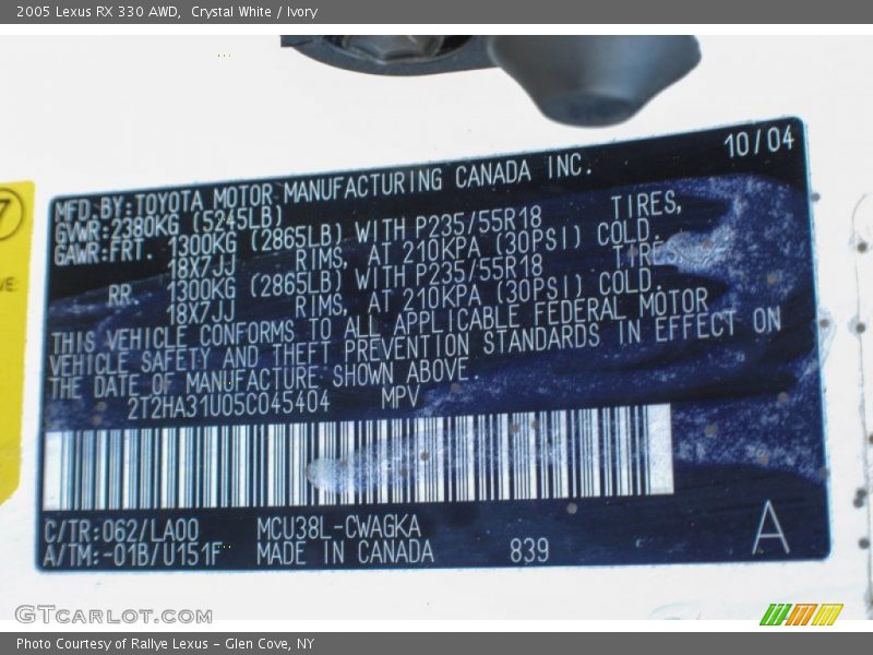 Crystal White / Ivory 2005 Lexus RX 330 AWD