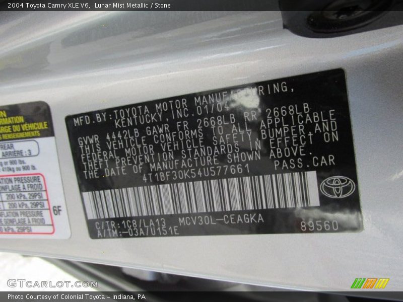 Lunar Mist Metallic / Stone 2004 Toyota Camry XLE V6