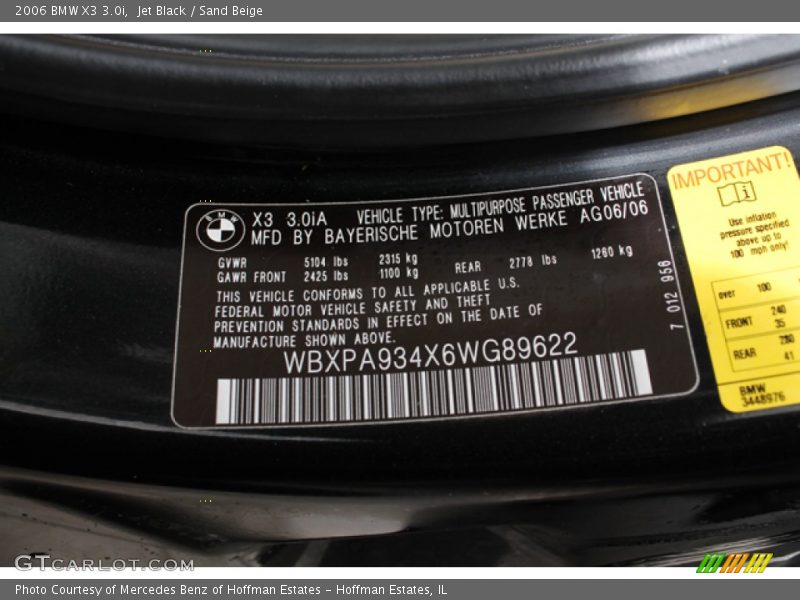 Jet Black / Sand Beige 2006 BMW X3 3.0i