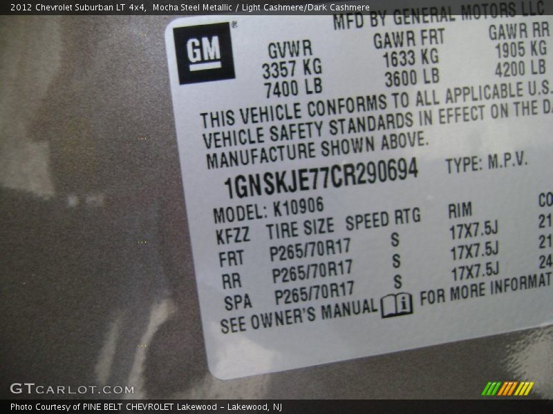 Mocha Steel Metallic / Light Cashmere/Dark Cashmere 2012 Chevrolet Suburban LT 4x4