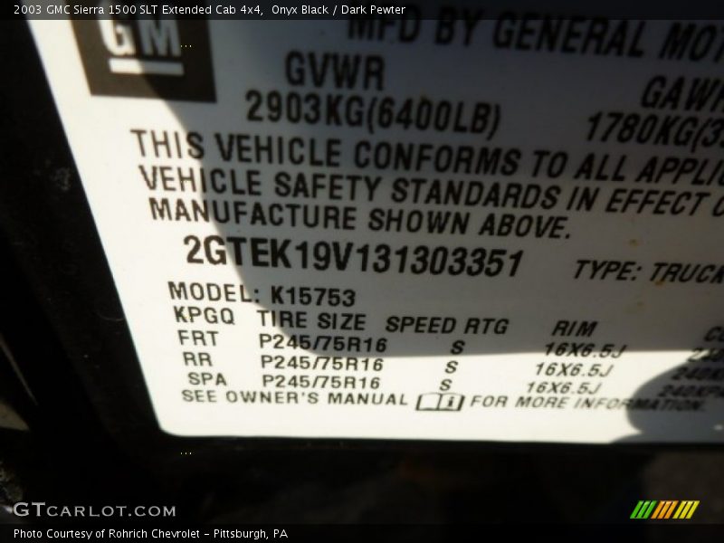 Onyx Black / Dark Pewter 2003 GMC Sierra 1500 SLT Extended Cab 4x4