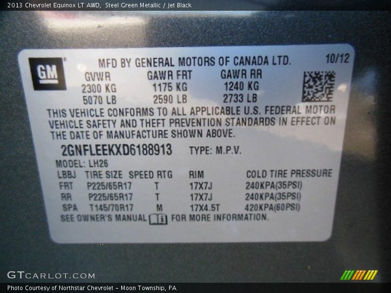 Steel Green Metallic / Jet Black 2013 Chevrolet Equinox LT AWD