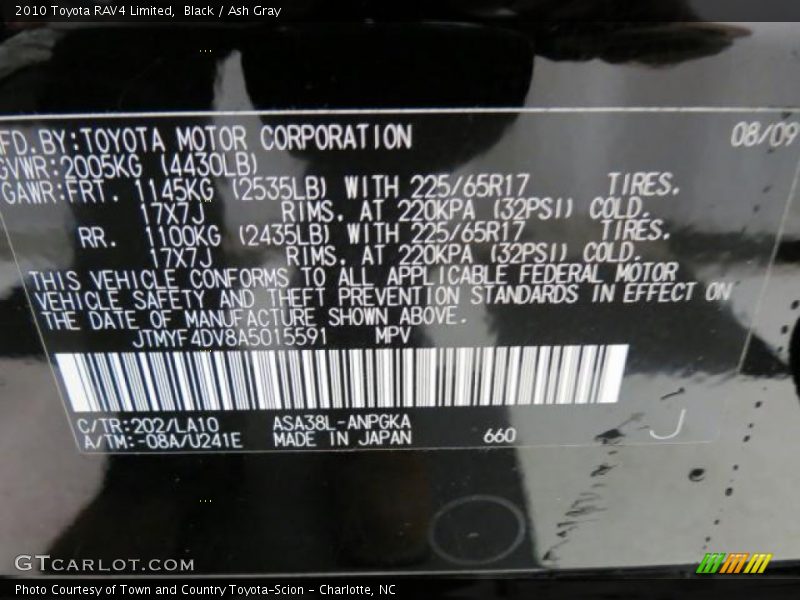 Black / Ash Gray 2010 Toyota RAV4 Limited
