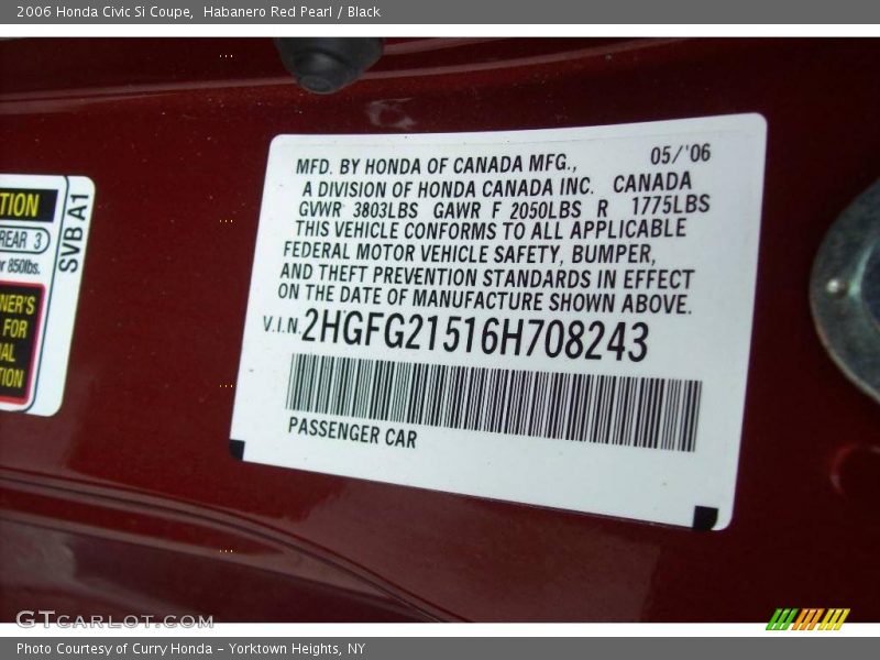 Habanero Red Pearl / Black 2006 Honda Civic Si Coupe