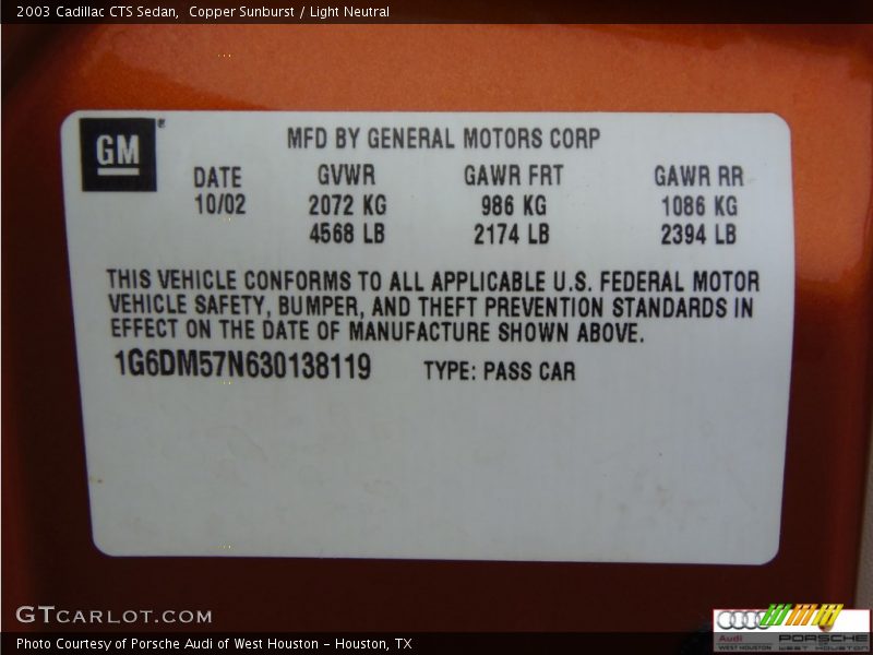 Copper Sunburst / Light Neutral 2003 Cadillac CTS Sedan