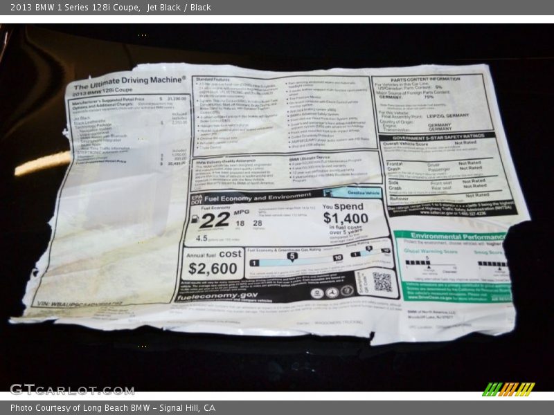 Jet Black / Black 2013 BMW 1 Series 128i Coupe