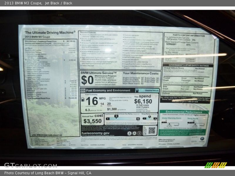  2013 M3 Coupe Window Sticker