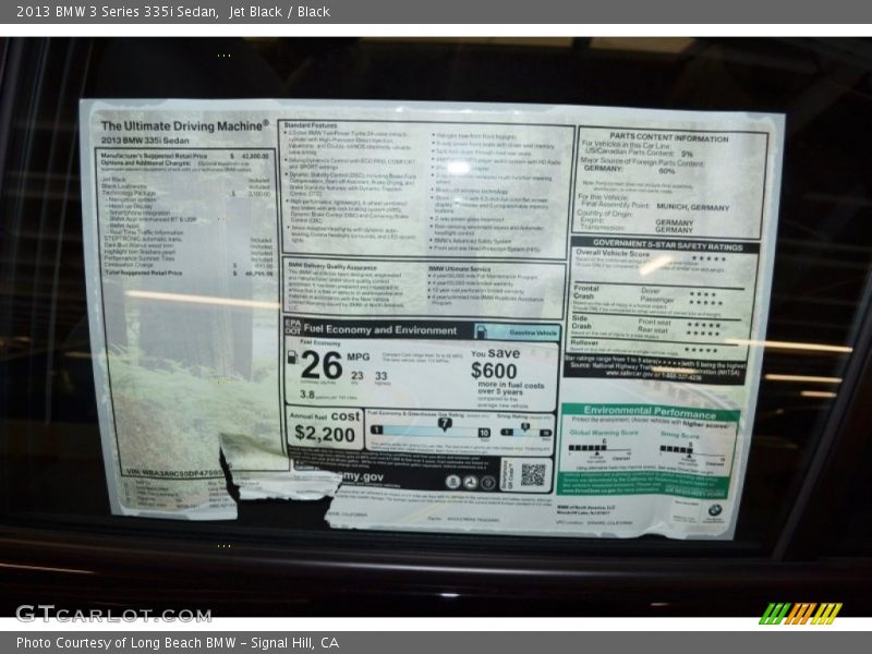  2013 3 Series 335i Sedan Window Sticker