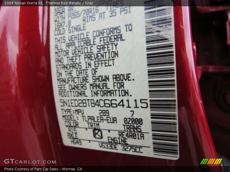 Thermal Red Metallic / Gray 2004 Nissan Xterra XE
