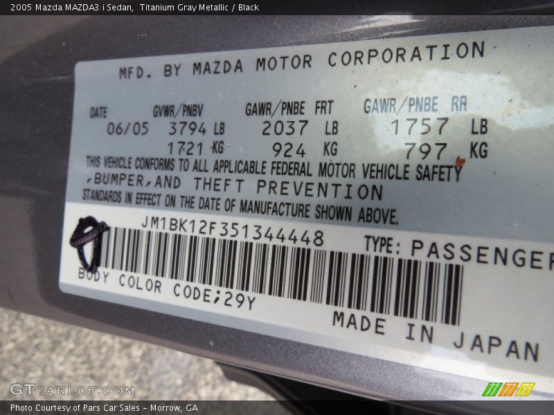 Titanium Gray Metallic / Black 2005 Mazda MAZDA3 i Sedan
