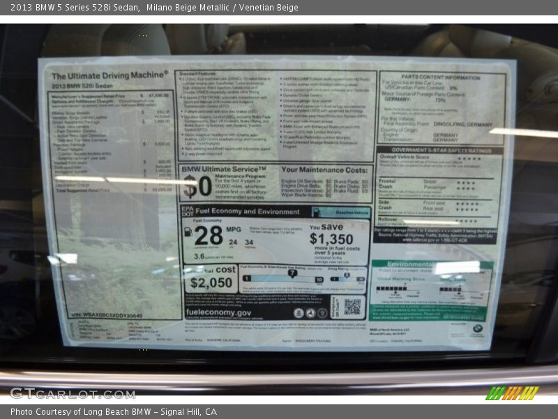  2013 5 Series 528i Sedan Window Sticker