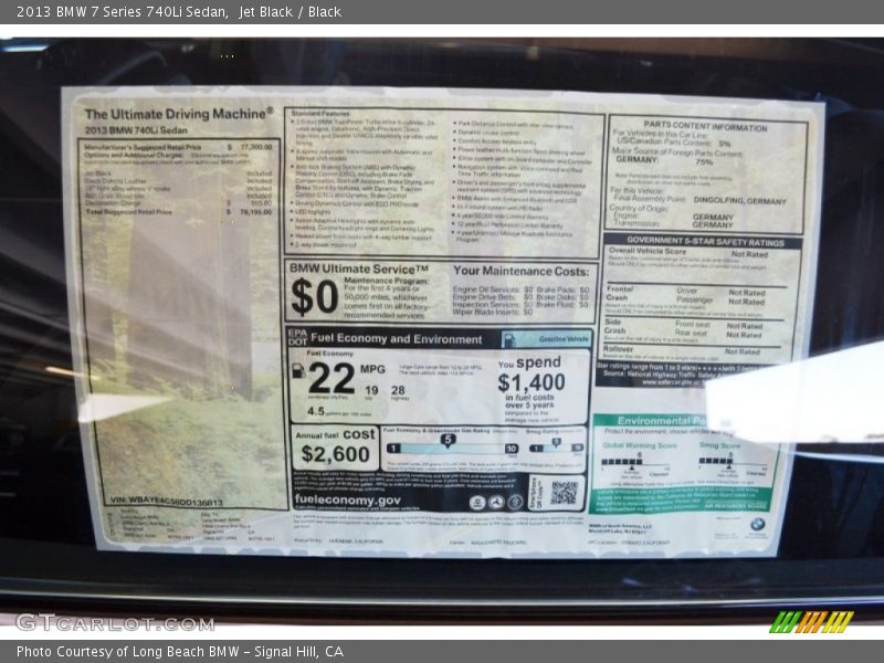 Jet Black / Black 2013 BMW 7 Series 740Li Sedan