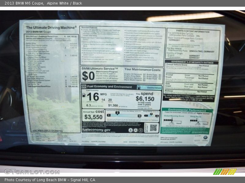  2013 M6 Coupe Window Sticker