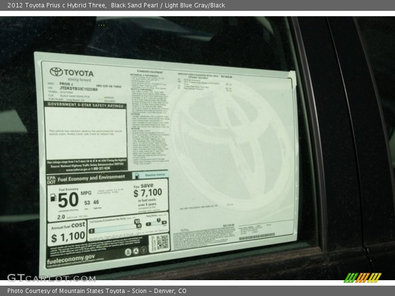 Black Sand Pearl / Light Blue Gray/Black 2012 Toyota Prius c Hybrid Three