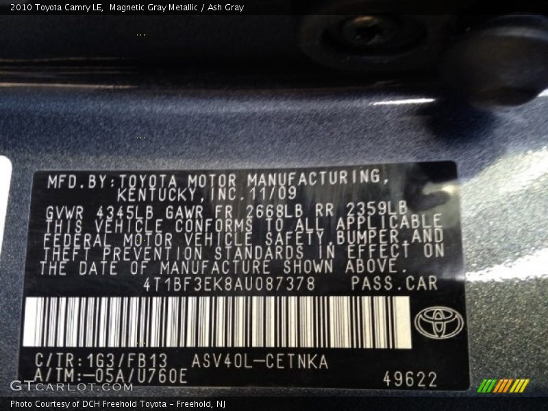 Magnetic Gray Metallic / Ash Gray 2010 Toyota Camry LE