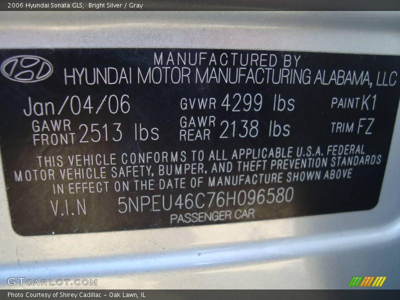 Bright Silver / Gray 2006 Hyundai Sonata GLS
