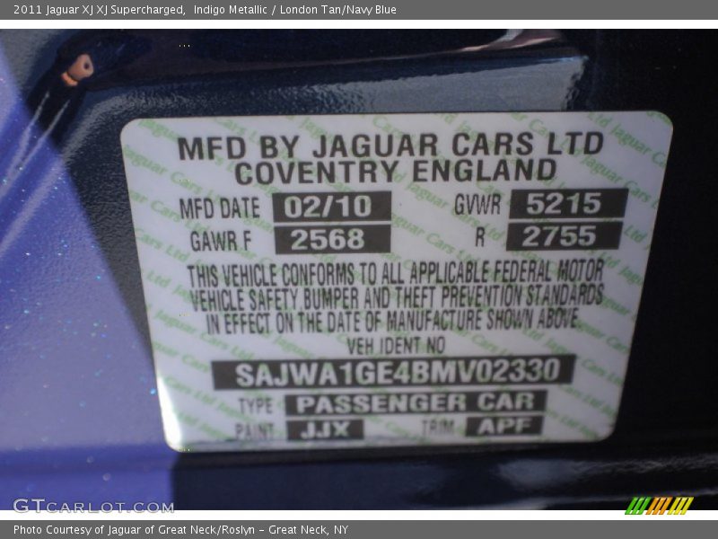 Indigo Metallic / London Tan/Navy Blue 2011 Jaguar XJ XJ Supercharged