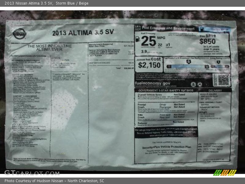  2013 Altima 3.5 SV Window Sticker