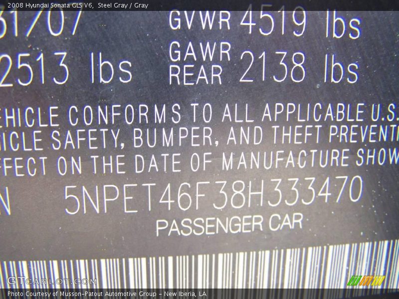 Steel Gray / Gray 2008 Hyundai Sonata GLS V6