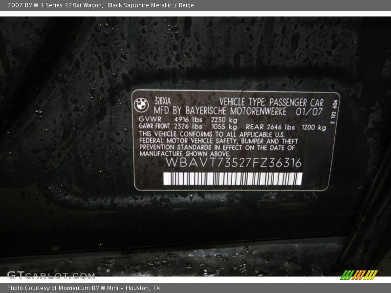 Black Sapphire Metallic / Beige 2007 BMW 3 Series 328xi Wagon