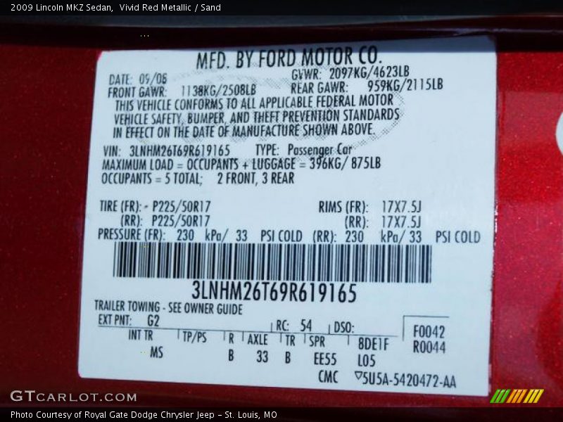 Vivid Red Metallic / Sand 2009 Lincoln MKZ Sedan