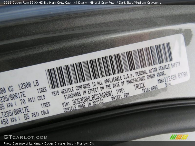Mineral Gray Pearl / Dark Slate/Medium Graystone 2012 Dodge Ram 3500 HD Big Horn Crew Cab 4x4 Dually