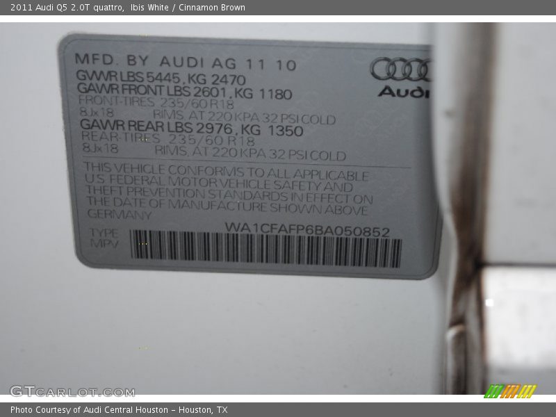 Ibis White / Cinnamon Brown 2011 Audi Q5 2.0T quattro
