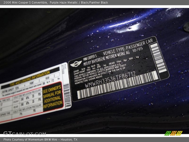 Purple Haze Metallic / Black/Panther Black 2006 Mini Cooper S Convertible
