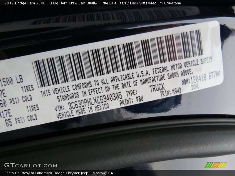 True Blue Pearl / Dark Slate/Medium Graystone 2012 Dodge Ram 3500 HD Big Horn Crew Cab Dually