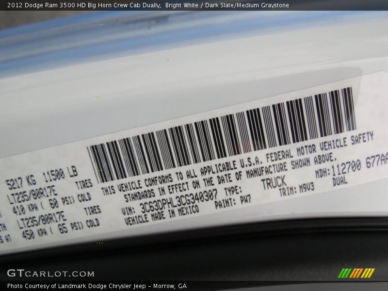 Bright White / Dark Slate/Medium Graystone 2012 Dodge Ram 3500 HD Big Horn Crew Cab Dually