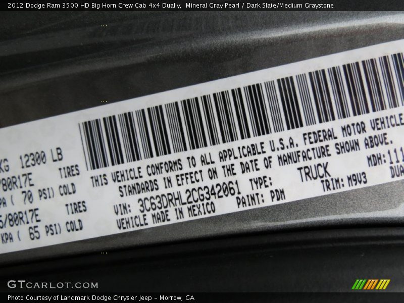 Mineral Gray Pearl / Dark Slate/Medium Graystone 2012 Dodge Ram 3500 HD Big Horn Crew Cab 4x4 Dually