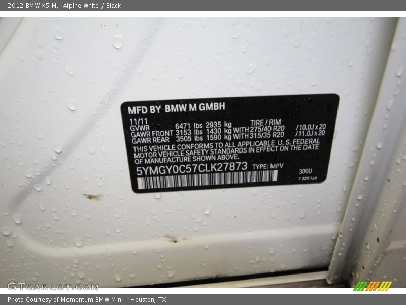 2012 X5 M  Alpine White Color Code 300