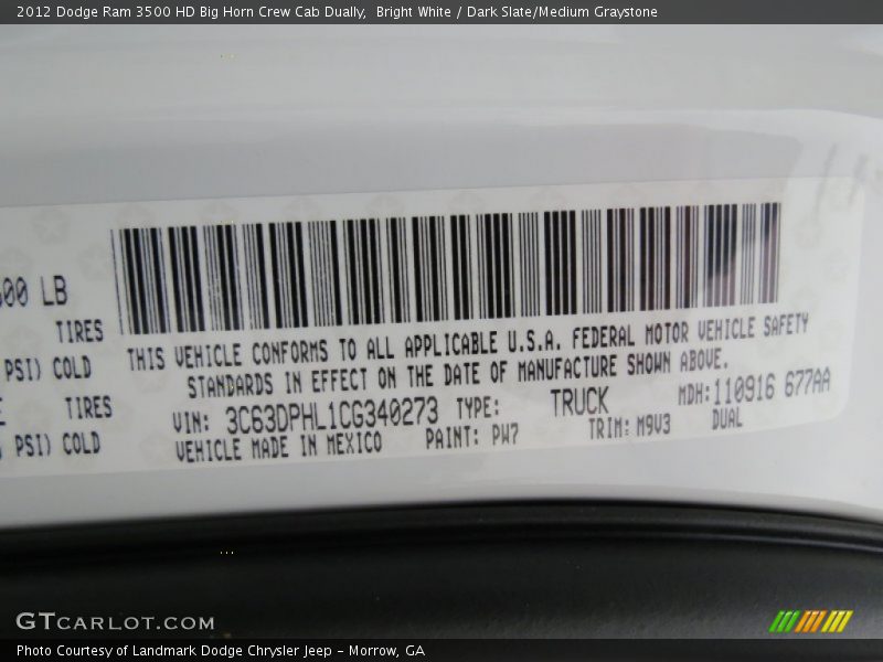 Bright White / Dark Slate/Medium Graystone 2012 Dodge Ram 3500 HD Big Horn Crew Cab Dually