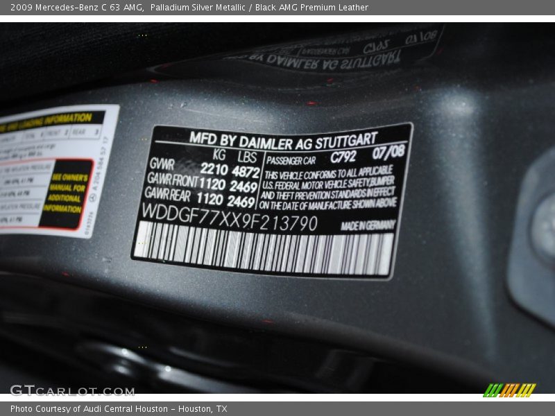2009 C 63 AMG Palladium Silver Metallic Color Code 792