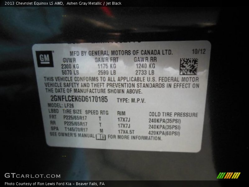 Ashen Gray Metallic / Jet Black 2013 Chevrolet Equinox LS AWD
