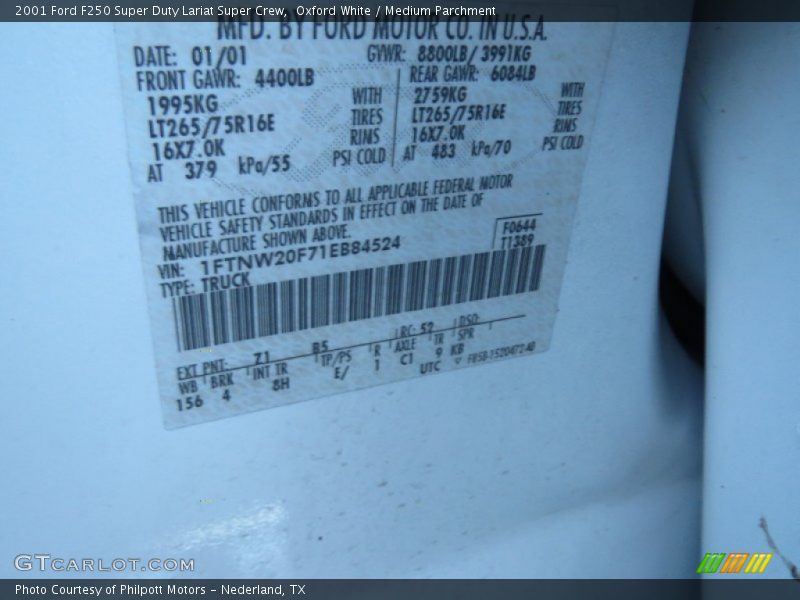 Oxford White / Medium Parchment 2001 Ford F250 Super Duty Lariat Super Crew