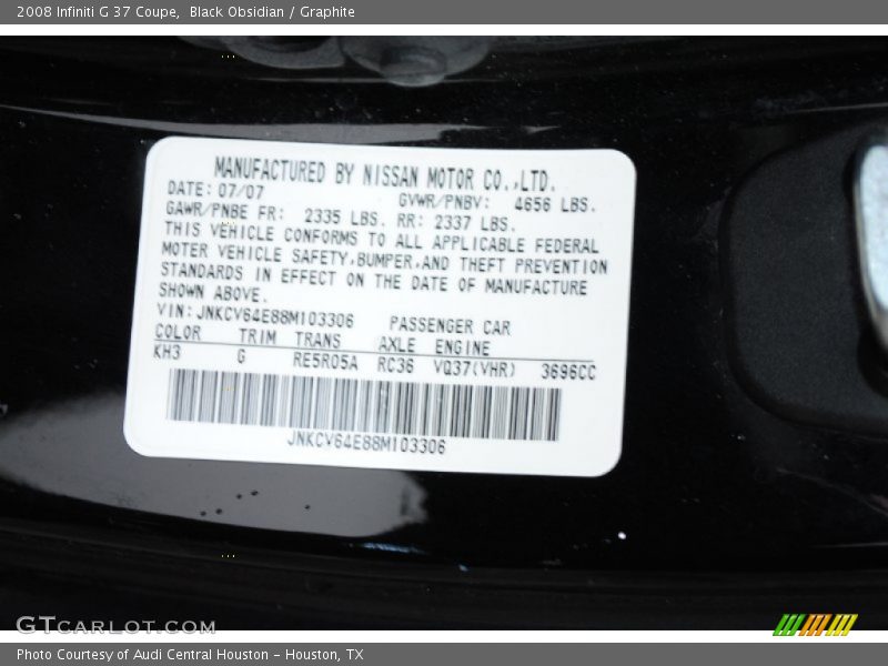 Black Obsidian / Graphite 2008 Infiniti G 37 Coupe