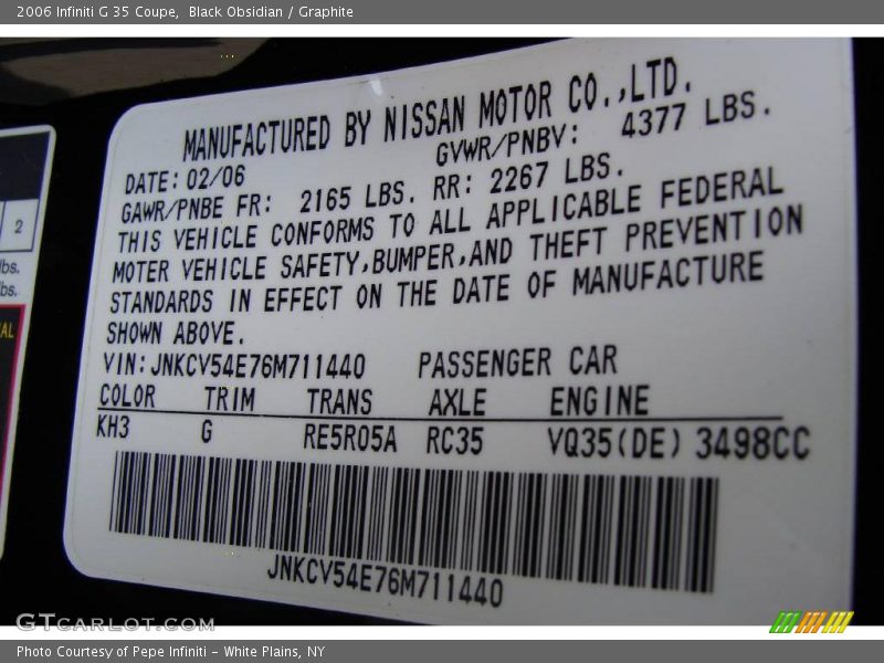 Black Obsidian / Graphite 2006 Infiniti G 35 Coupe