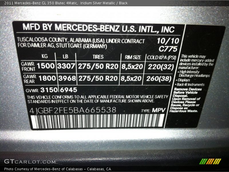 Iridium Silver Metallic / Black 2011 Mercedes-Benz GL 350 Blutec 4Matic