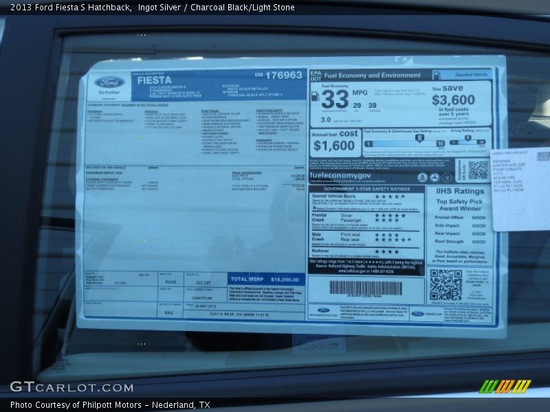  2013 Fiesta S Hatchback Window Sticker