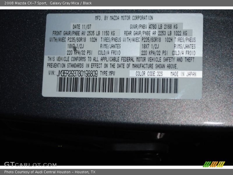 Galaxy Gray Mica / Black 2008 Mazda CX-7 Sport