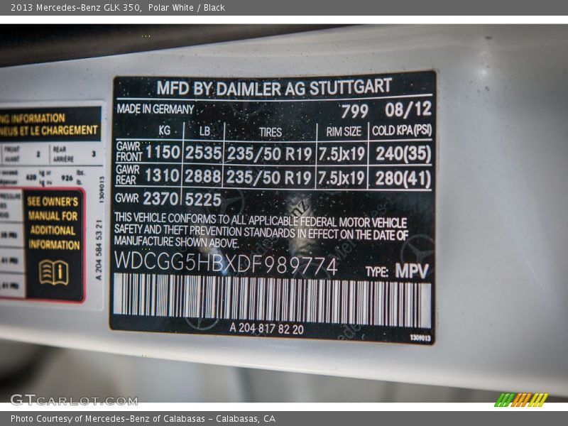 Polar White / Black 2013 Mercedes-Benz GLK 350